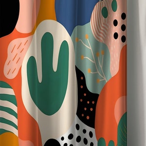 Cortina de ducha abstracta con cactus: decoración de baño posmoderna imagen 3