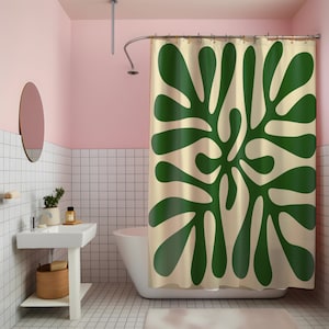 Modern Art Deco Shower Curtain: Abstract Green Plant Print