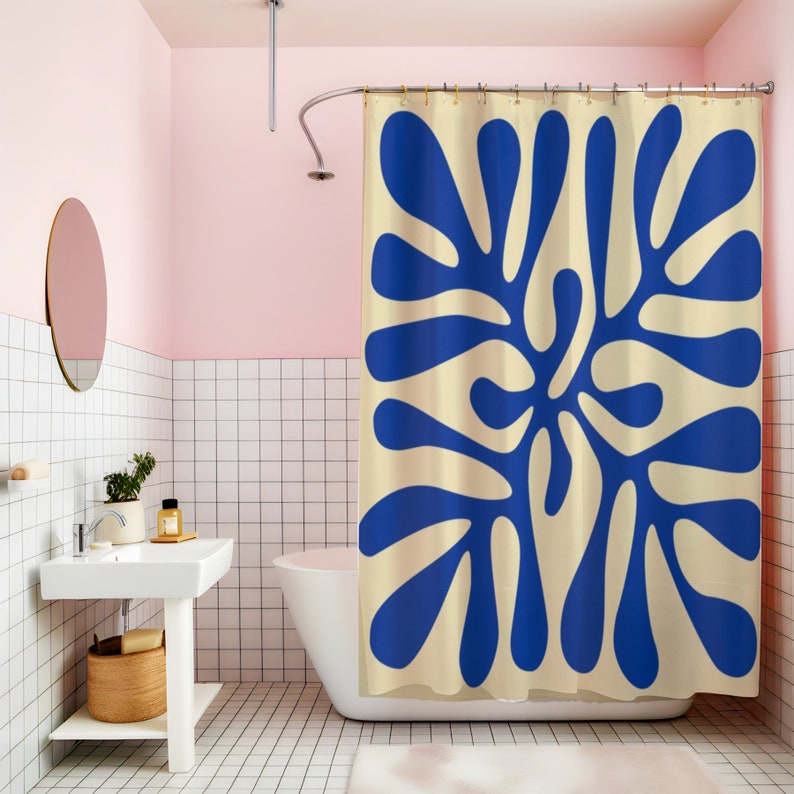 Modern Art Deco Shower Curtain Abstract Plant Print Mid Etsy