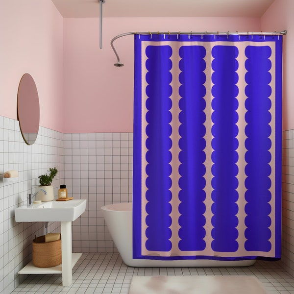 Blue Blush Cloud Patterns Shower Curtain. Winter housewarming gift, Home decor, bathroom upgrade, abstract print, cute art deco style