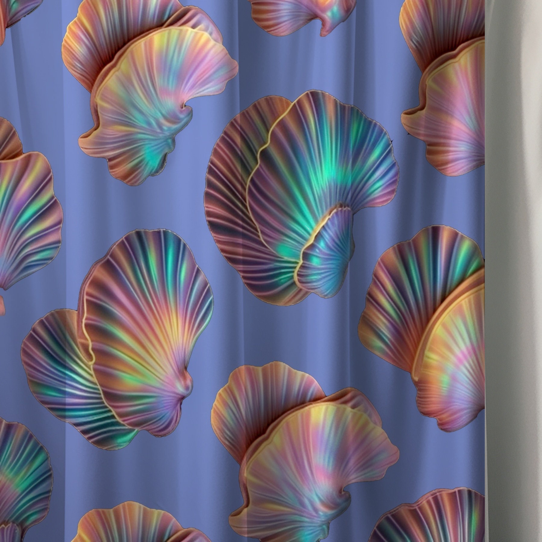 Holographic Shell Shower Curtain, Translucent, Mesmerizing, Home Bath ...