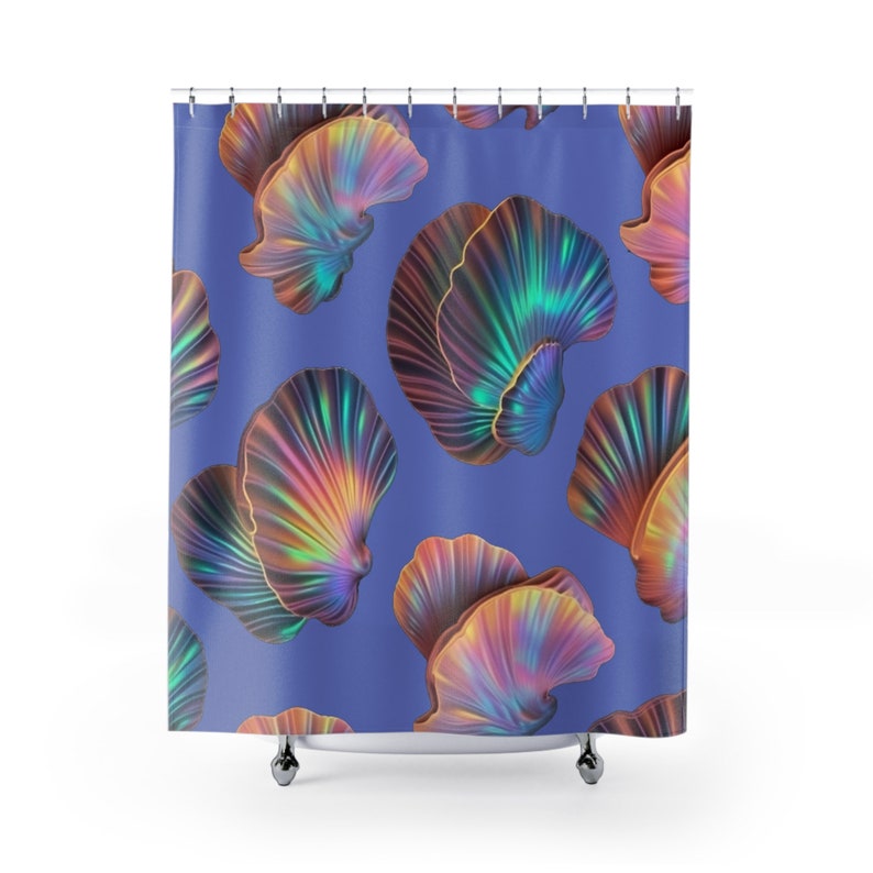 Holographic Shell Shower Curtain, Translucent, Mesmerizing, Home Bath