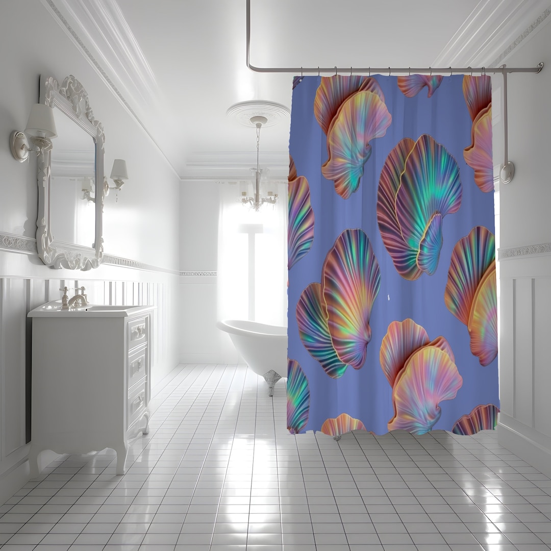 Holographic Shell Shower Curtain, Translucent, Mesmerizing, Home Bath