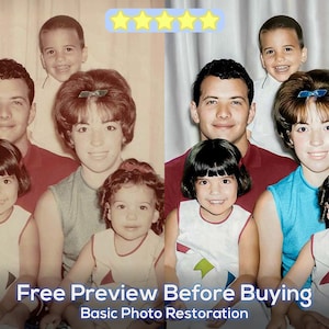 ¡Servicio gratuito de restauración de fotografías de vista previa! Restauramos y coloreamos imágenes antiguas, mejoramos la calidad, restauramos fotos dañadas, eliminamos el desenfoque y regalamos