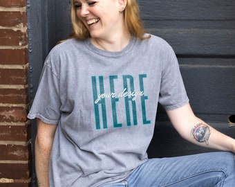 Colortone 1300 Mockup, Tie Dye Grey Unisex Mineral Wash TShirt, Female Lifestyle Model Mockup, Digital Download