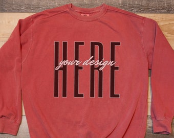 Comfort Colors 1566 Sweatshirt Mockup, Karmazynowy, Płaski układ, Pobieranie cyfrowe, Rustykalny, Boho, Zima