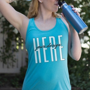 Next Level 1533 Mockup, Women&#39;s Ideal Racerback Tank Top, Tahiti Blue Tee, Female Lifestyle Model Tshirt  Mockup, Digital Download