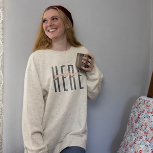 Lane Seven 14004 Sweatshirt Mockup, Oatmeal Heather, Female Lifestyle Model, Digital Download, Boho Winter Crewneck