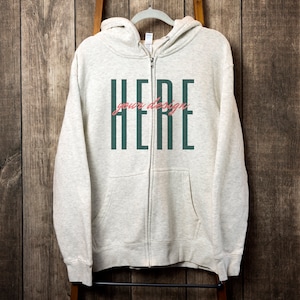 Lane Seven 14003 Zip Up Hoodie Mockup, Oatmeal Heather Unisex Hooded Long Sleeve Sweatshirt, Boho Hanging Mock, Digital Download