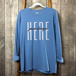 Comfort Colors 6014 Long-Sleeved Shirt Mockup, Blue Jean, Hanging, Digital Download, Boho, Rustictshirt
