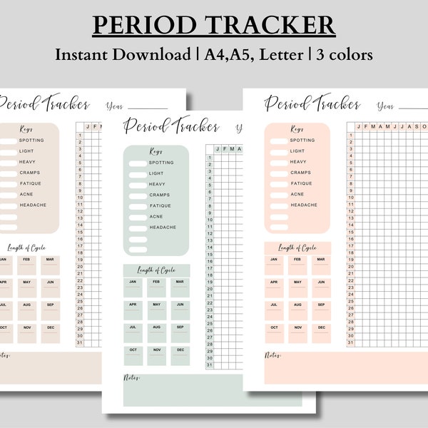 Printable Period Tracker, Period Journal PDF, Digital Planner, Digital Download Planner Insert, Cycle Tracker for Tablets, iPads, and Phones