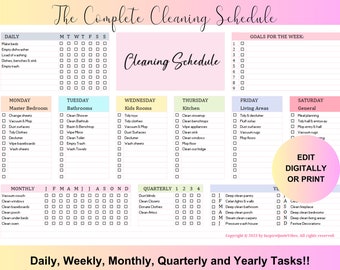 Editable Cleaning Schedule, Cleaning Checklist, Weekly House chores, ADHD Home Cleaning Planner, Household Planner printable, PDF, Excel