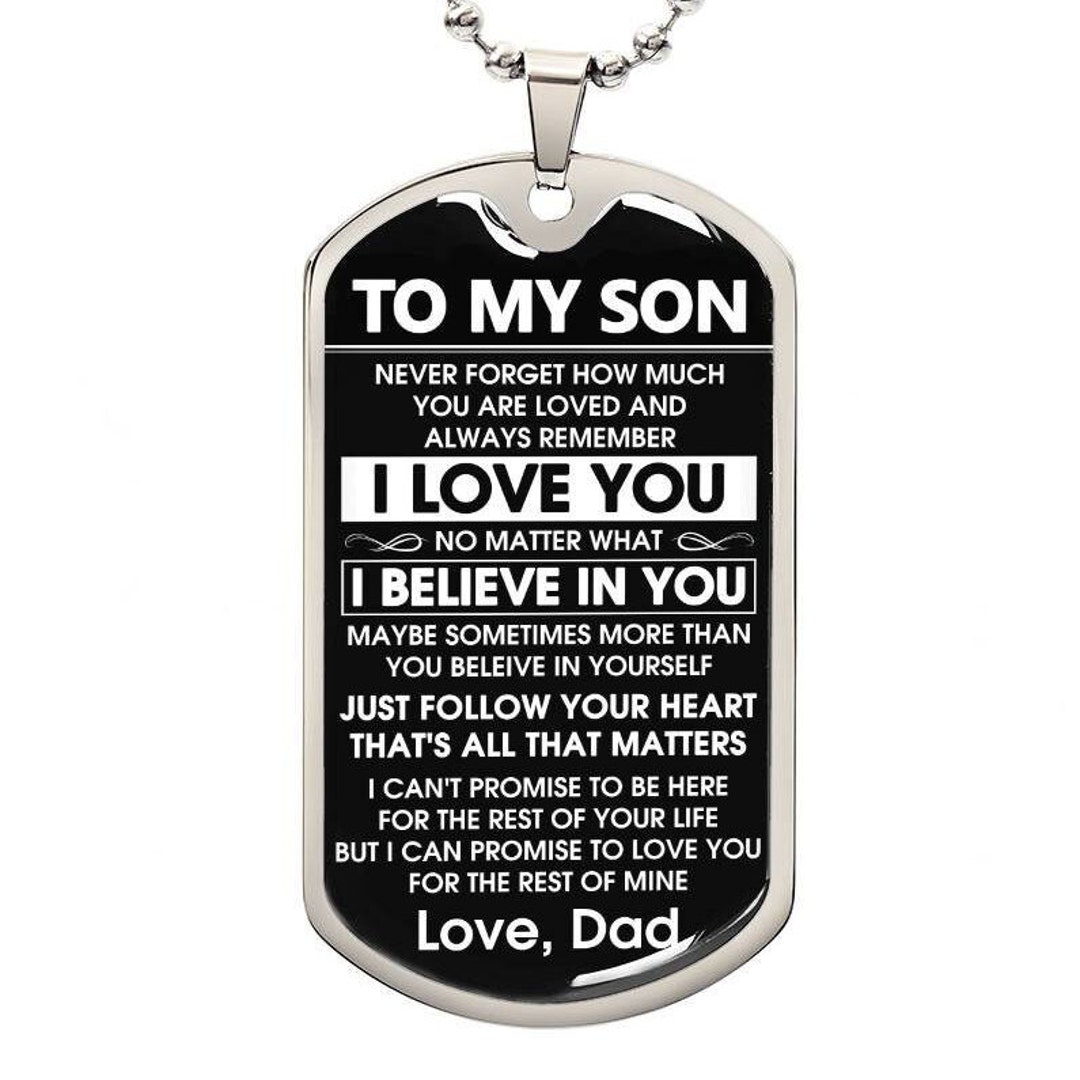 To My Son Dog Tag Necklace Sentimental Gift for Son From Dad Etsy