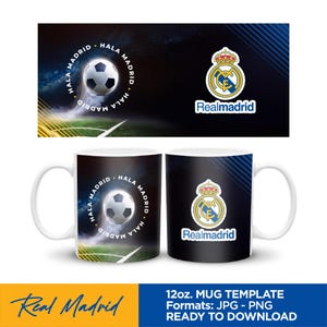 Fc Real Madrid • Hala Madrid • Plantilla para sublimación taza 12oz • PNG • JPG • 12oz Sublimation mug template