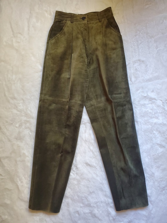 Vintage Loden Green Leather Pants - image 2