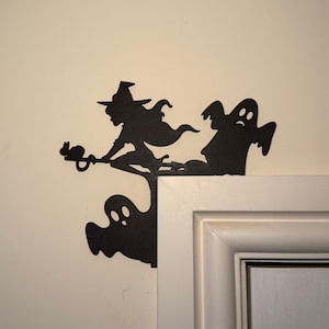 Halloween Witch & Ghosts Door Corner Decor: Laser-Cut MDF Topper