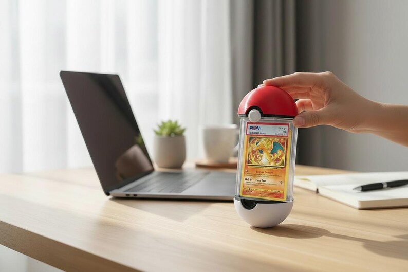 Soporte para tarjetas PSA de Pokébola, estuche para tarjetas Pokémon calificadas, expositor de tarjetas coleccionables, soporte para tarjetas PSA, decoración de escritorio Pokémon imagen 7