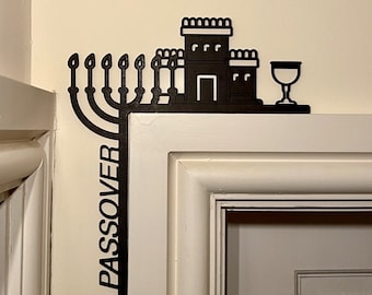 Passover Door Corner Decoration – Menorah, Temple, Chalice – Jewish Home Blessing Accent