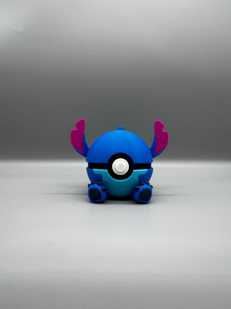 3D Printed Stitch Figure Pokeball | Anime Gamer Desk Decor image 12