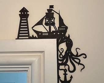 Pirate Ship Door Corner Decor: Laser Cut MDF Nautical Wall Art