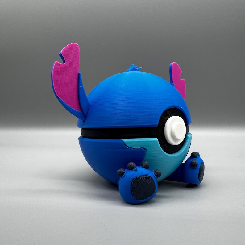 3D Printed Stitch Figure Pokeball | Anime Gamer Desk Decor image 3