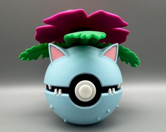 Venusaur Pokeball Ständer mit Kartenhalter | 3D gedrucktes Pokémon Geschenk | Passend für Pokéball & Sammelkarte