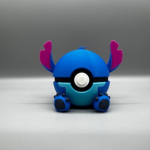 3D Printed Stitch Figure Pokeball | Anime Gamer Desk Decor image 13
