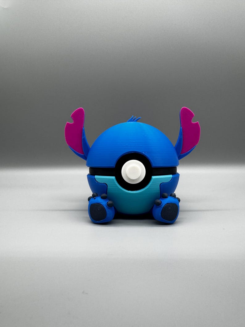3D Printed Stitch Figure Pokeball | Anime Gamer Desk Decor image 13