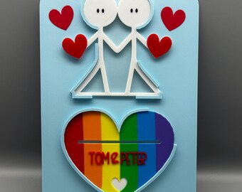Personalized Pride Ornament | Rainbow Heart LGBTQ Couple Keepsake