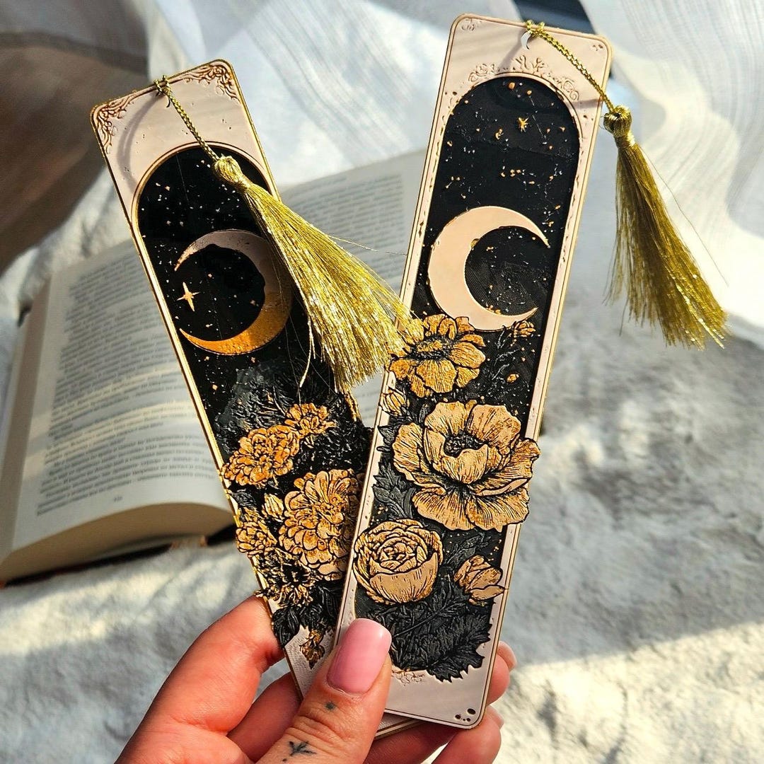 Celestial Moon Floral Bookmark Set – Gold Tassel Book Accessory - Etsy