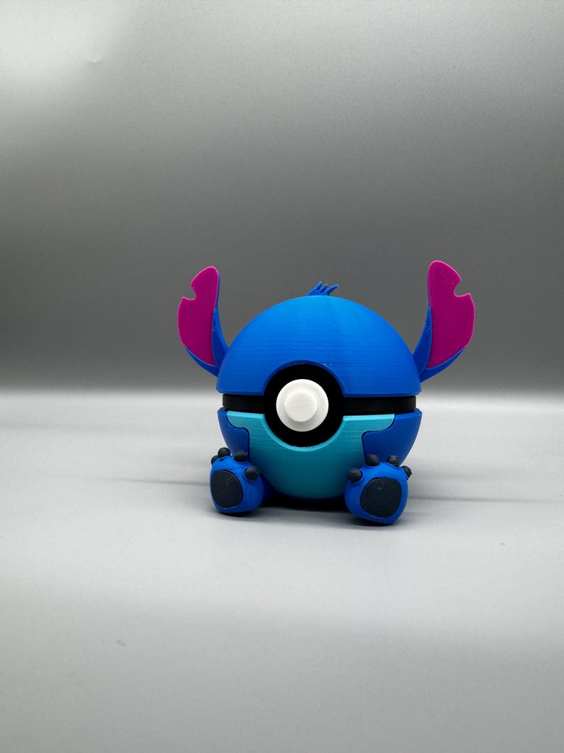 3D Printed Stitch Figure Pokeball | Anime Gamer Desk Decor image 7