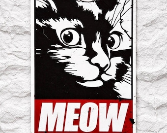Retro Katzen Wandkunst, 3D Strukturiertes MEOW Schild, Vintage Feline Decor