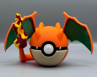 3D Gedruckter Glurak Pokeball: Flammenschwanzdrache