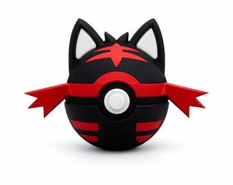 Litten Pokeball Decor, Katze Pokemon Ball Display, 3D gedruckt Pokemon inspiriert Sammlerstück, Gaming Regal Dekor, Geschenk für Pokemon Fan