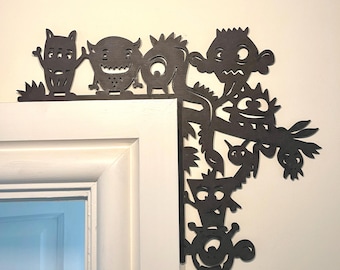 Monster Friends Door Corner Decor: Laser Cut MDF Kids' Room Art