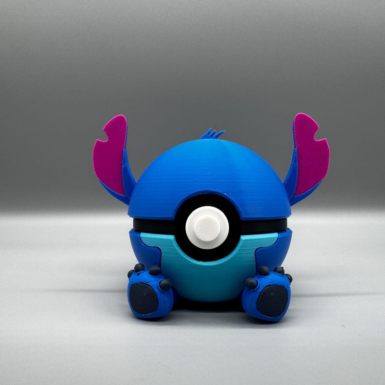 3D Printed Stitch Figure Pokeball | Anime Gamer Desk Decor image 17