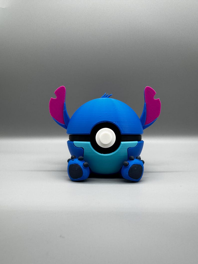3D Printed Stitch Figure Pokeball | Anime Gamer Desk Decor image 11