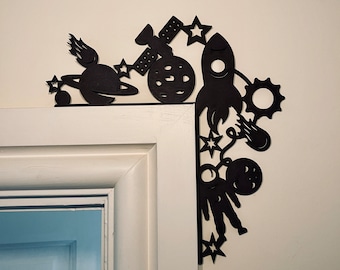 Space Explorer Door Corner Decor: Laser Cut MDF Kids Room Art