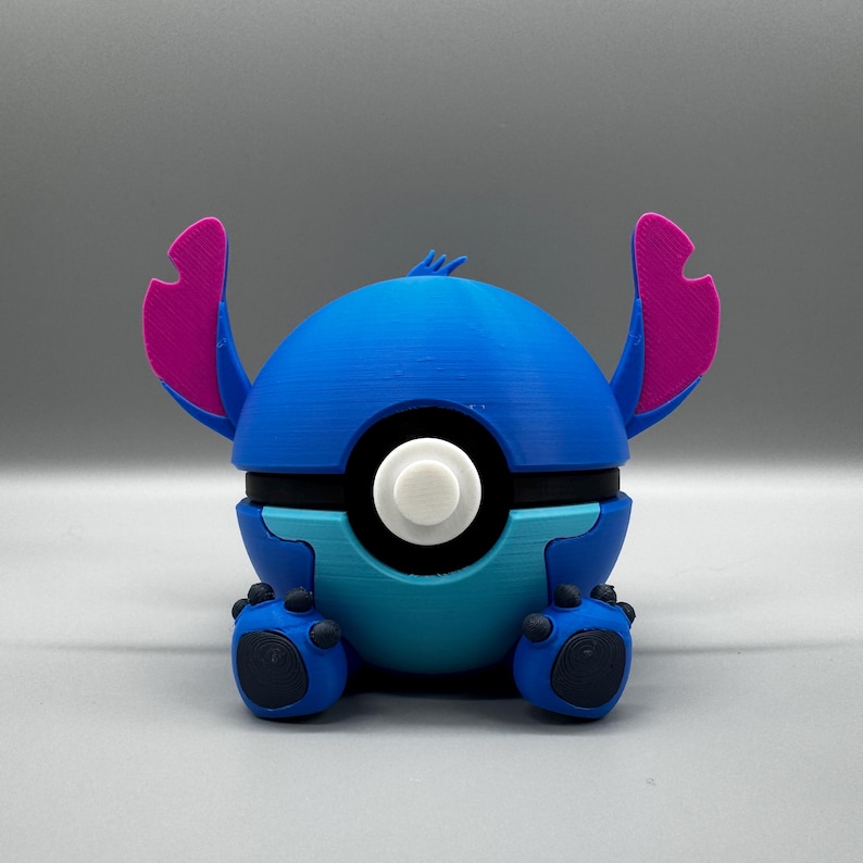 3D Printed Stitch Figure Pokeball | Anime Gamer Desk Decor image 8