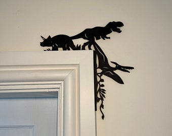 Children’s Dinosaur Door Corner Decor - MDF Laser Cut Wall Art for Kids’ Room
