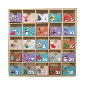 Wooden ADVENT CALENDAR Custom decorated with drawers | 25 drawer unit| Beautiful hand-painted advent | Bespoke Christmas advent calendar