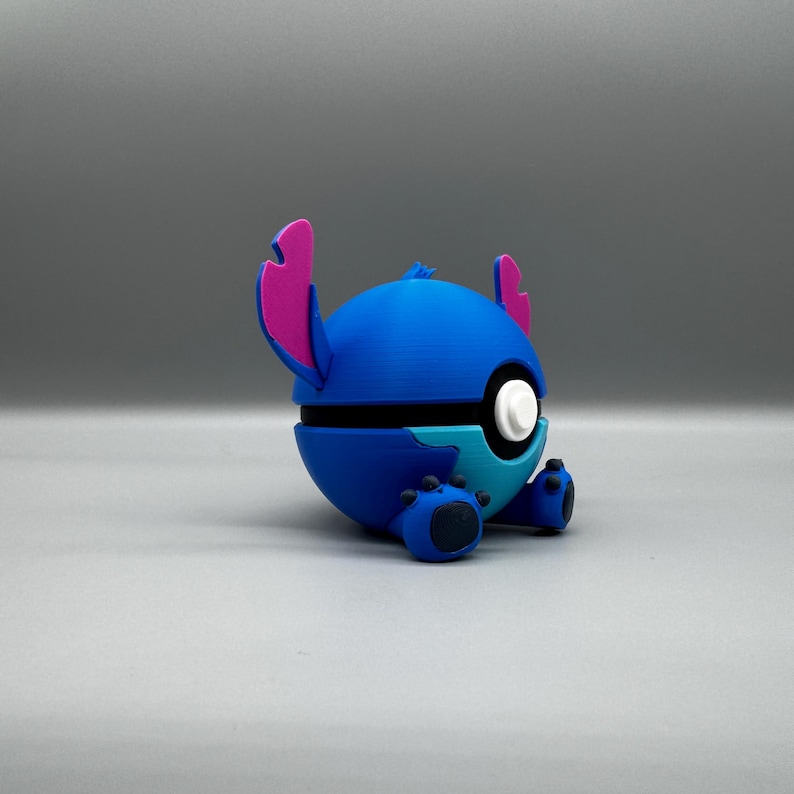 3D Printed Stitch Figure Pokeball | Anime Gamer Desk Decor image 6