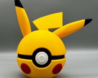 Pikachu Pokéball | 3D gedruckte Pokémon Schreibtisch Dekoration mit Kartensteckplatz