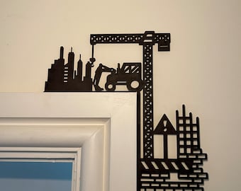 Construction Site MDF Door Corner Wall Art: Kids Room Decor