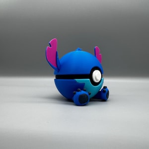 3D Printed Stitch Figure Pokeball | Anime Gamer Desk Decor image 9
