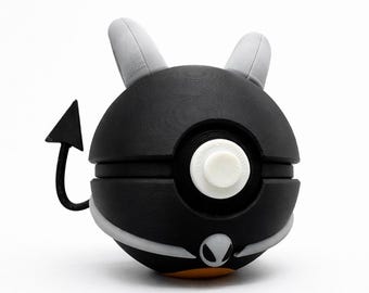 Houndoom Pokeball Display, Pokemon inspiriert Schreibtisch Dekor, 3D gedruckte Sammler Figur, Gamer Raum Regal Dekor, Geschenk für Pokemon Fan