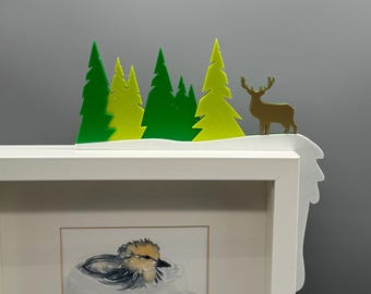 Winter Forest Door Corner Decor – Christmas Tree Frame Topper – Reindeer Shelf Decor – 3D Printed Holiday Accent – Snowy Woodland Decoration