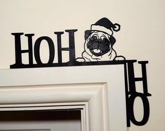 Santa Pug Door Corner Decoration: Christmas Wall Decor