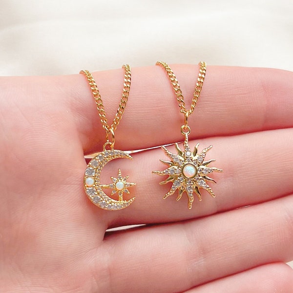 Sun and Moon Opal Necklaces | Sun Moon Necklace, Opal Necklace, Gold Moon Necklace, Matching Necklace, Celestial Zodiac Necklace