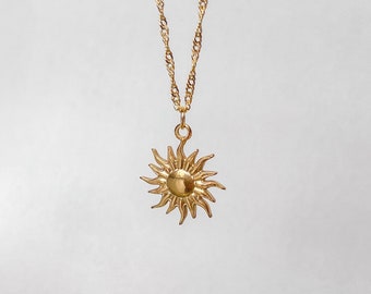 Sun Necklace | Stainless Steel, Sun Pendant Necklace, Sun Jewelry, Sun Necklace Waterproof, Celestial Zodiac Necklace, Summer Necklace